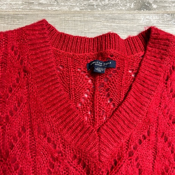 AMERICAN EAGLE V Neck Knit Pullover red Sweater - Picture 5 of 11